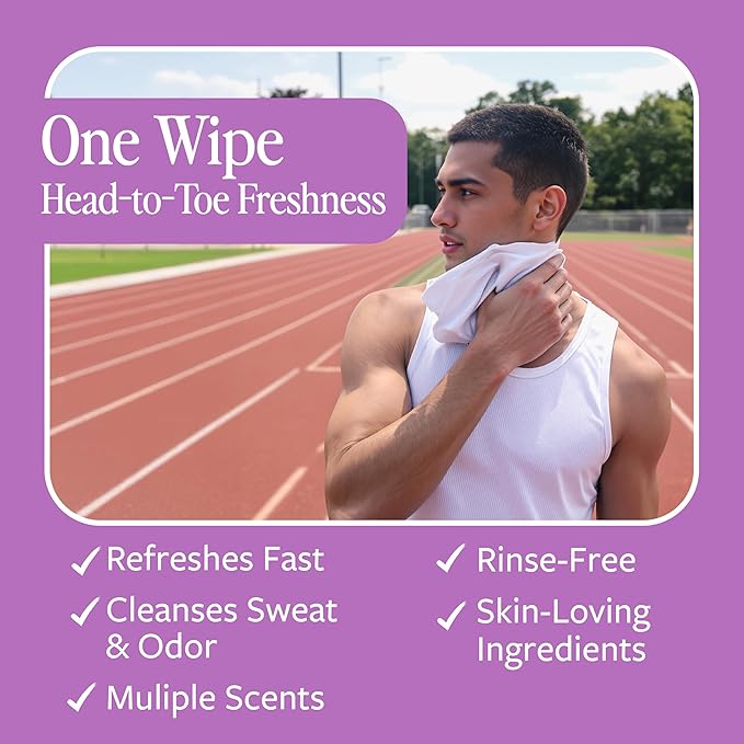 HyperGo XL Single Body Wipes for Women & Men – 12" x12" Rinse-Free Full Body Cleansing 10 Count Pack - Variety | Biodegradable, Hypoallergenic, Aloe-Infused | Gym, Festival, Camping Essentials