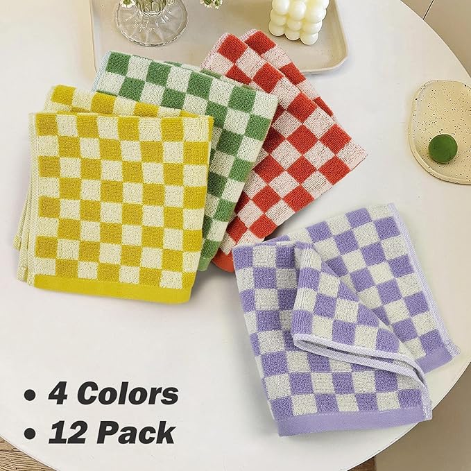 Washcloths 12 Pack Checkered - Wash Cloths for Showering (13"x13")