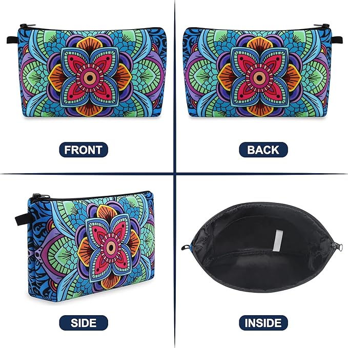 MAGEFY Small Makeup Bag, Portable Travel Cosmetic Bag Zipper Pouch Waterproof Makeup Pouch Multifunctional Small Bag for Women (1 pack, dark blue flower 0179)