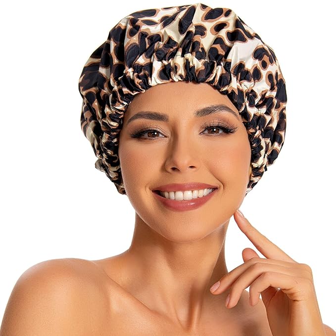 Edoneery Reusable Shower Caps for Women, Waterproof Long Hair Bonnet