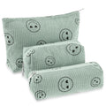 Huhumy 3 Pcs Corduroy Makeup Bag Set for Women, Green, Smile Face