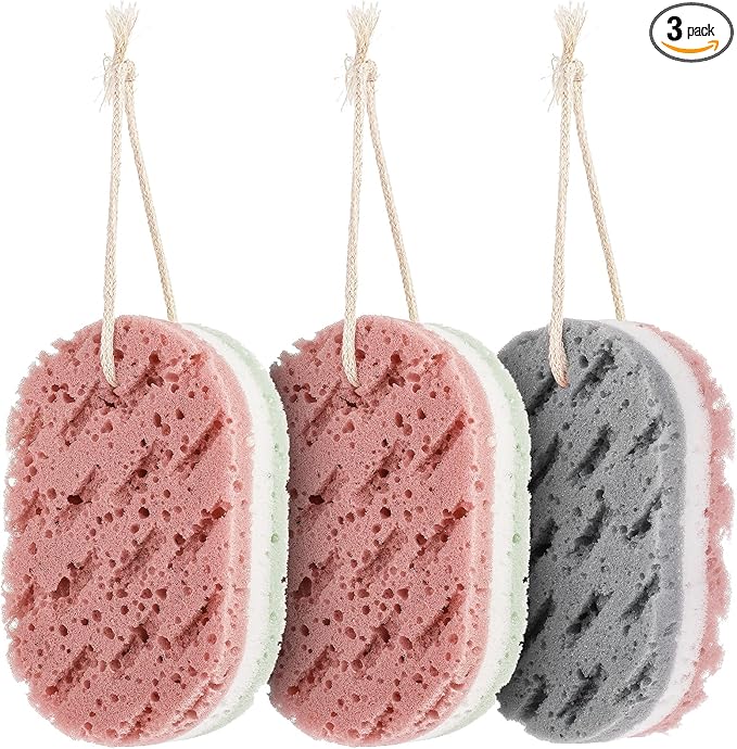 Dimeho 3PCS Bath Sponge for Women, Soft Bath Sponge, 3 Colors, Large Size