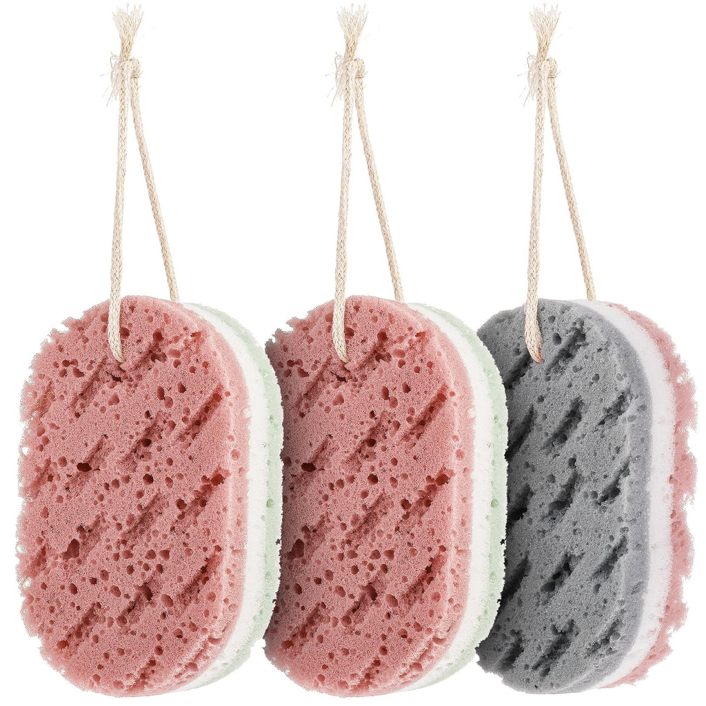 Dimeho 3PCS Bath Sponge for Women, Soft Bath Sponge, 3 Colors, Large Size