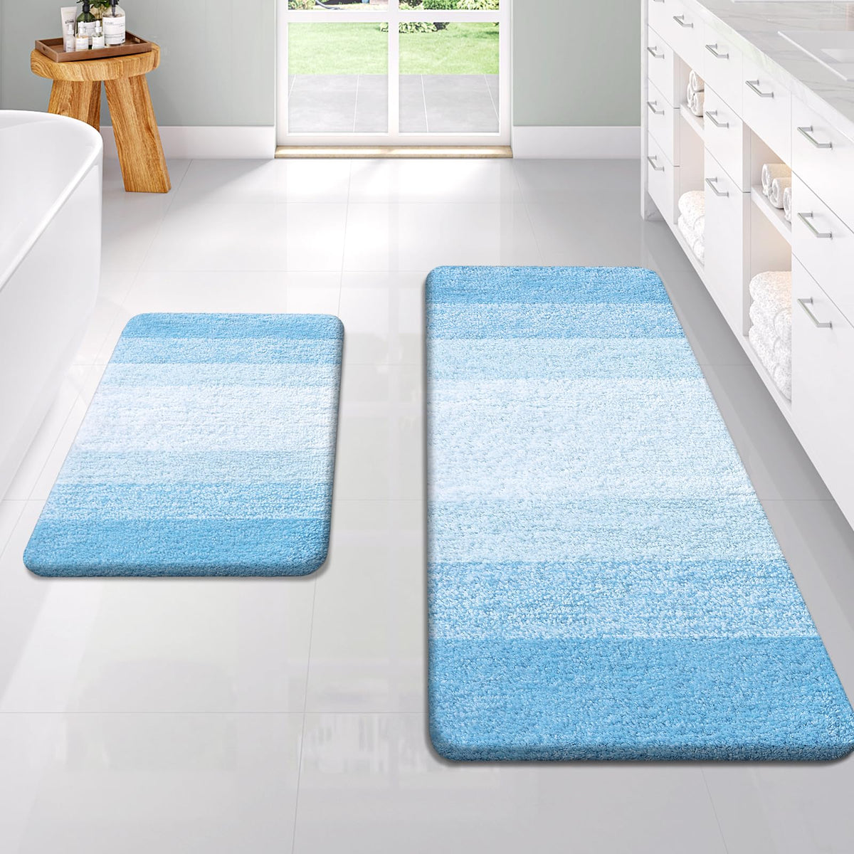 OLANLY Micorfiber Bathroom Rug Set 2 Piece, Soft Absorbent Bath Mats, Red