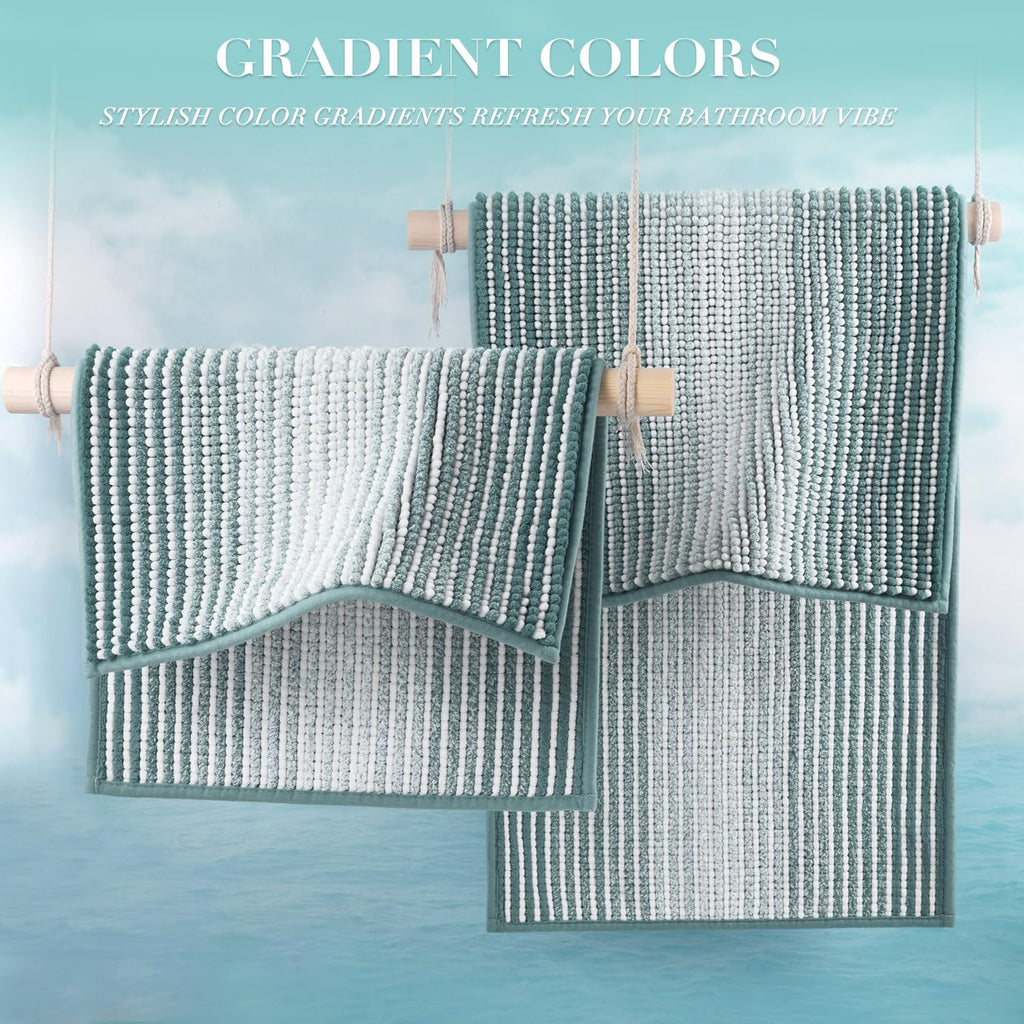 BSICPRO Bathroom Rugs and Mats Sets, 2 Piece Thick Absorbent Chenille Bath Mat Rug Set Non Slip, Soft Shaggy Bath Room Floor Mats for Bathroom, Machine Washable (Sea Green, 20" x 60" Plus 20" x 32")