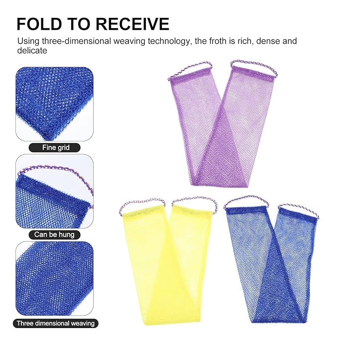 LIFKOME 3Pcs Exfoliating Back Washer Body Scrubber Shower Strap Gentle Skin Brush for Men Women Exfoliation Comfortable Bathing Experience for Deep Cleaning