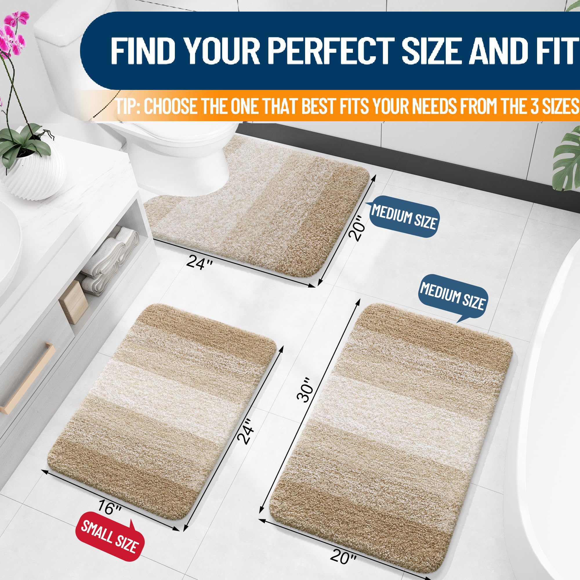 OLANLY Micorfiber Bathroom Rug Set 2 Piece, 24"x16"+U-Shaped 24"x20"