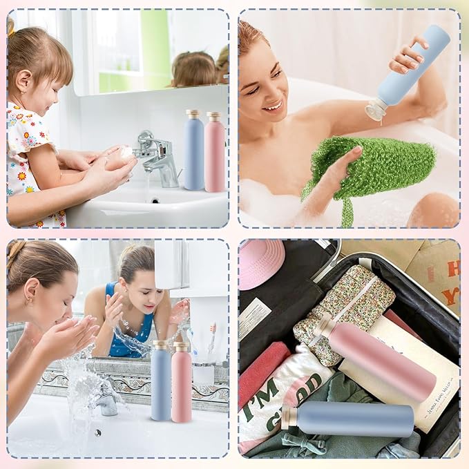 Molain 2-Pack Squeeze Bottles, 260ml Plastic Refillable Travel Containers with Flip Cap - Leak Proof for Shampoo, Creams, Lotion, Conditioner (Blue + Pink)