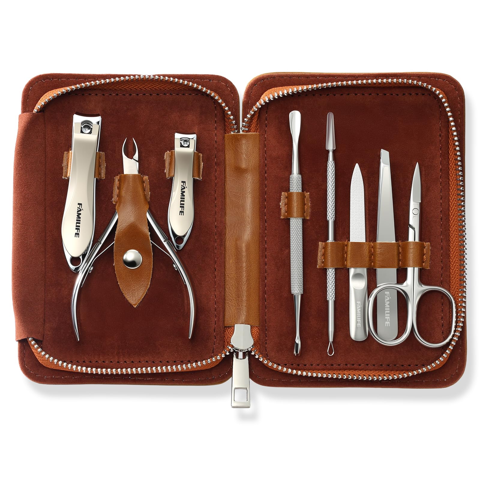 FAMILIFE Stainless Steel Manicure Set 8-in-1 Professional Nail Clipper Kit