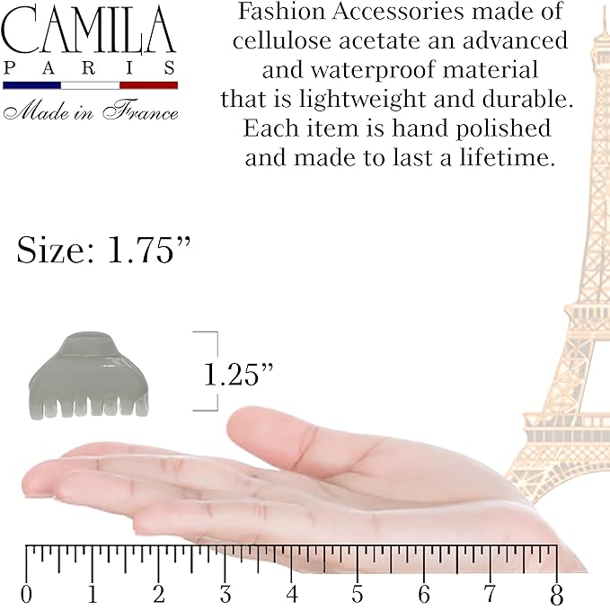 Camila Paris CP3735 French Hair Clip for Women, Small 2 inches Girls Hair Claw Clips Jaw Fashion Durable and Styling Hair Accessories for Women, Strong Hold No Slip Grip, Made in France