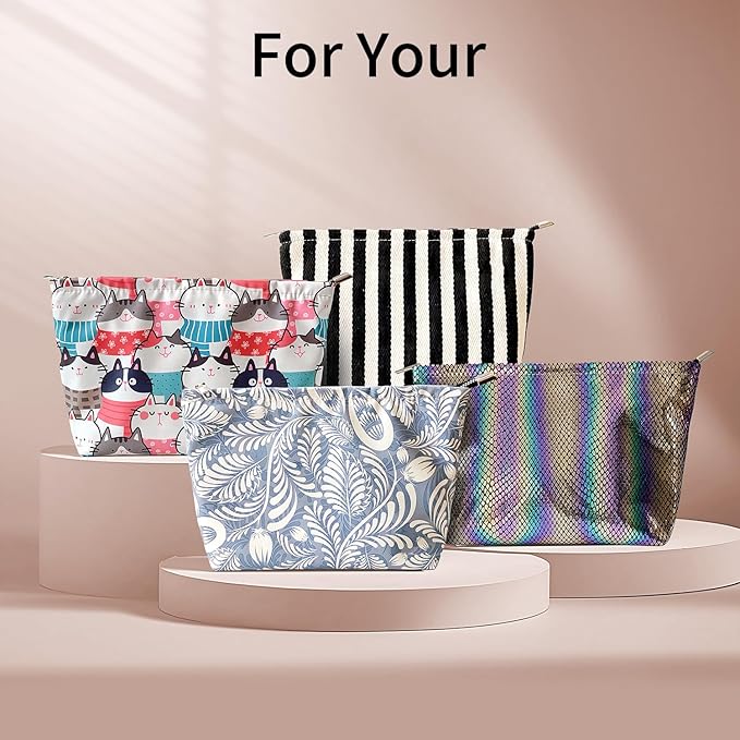 itgowisa Striped Makeup Bag for Women, Travel Makeup Pouch Purse Organizer