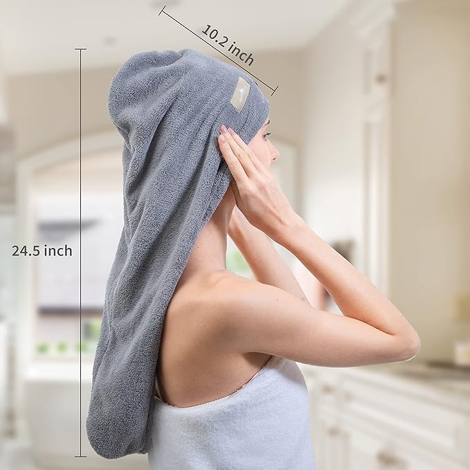 myHomeBody Hair Towel Wrap, Quick Drying Turban, Absorbent Cap – 3 Pack