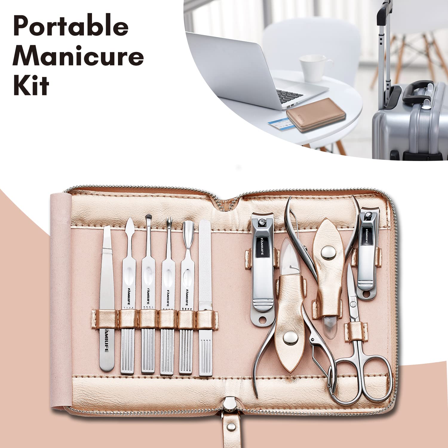 FAMILIFE Stainless Steel Manicure Set 11-in-1 Professional Nail Clipper Kit