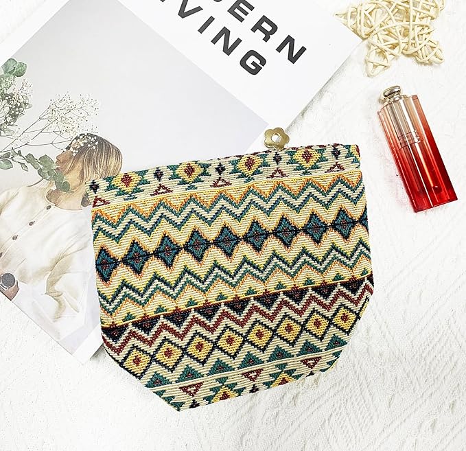 getgto 2 Pcs Makeup Bags, Large Cosmetic Bag Travel Toiletry Bag Organizer for Women, Embroidery Craft, Makeup Bag Small Cosmetic Pouch Purse with Zipper Gifts for Girls Teen