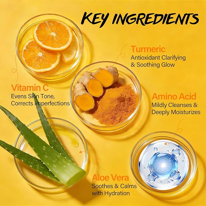 Exfoliating Face Scrub with Turmeric and Vitamin C Face Exfoliator Scrub Powder for Exfoliation Dullness Acne Blackheads Oiliness Exfoliating Face Wash for Women Clean Moisturizes Soothes Amino Acid