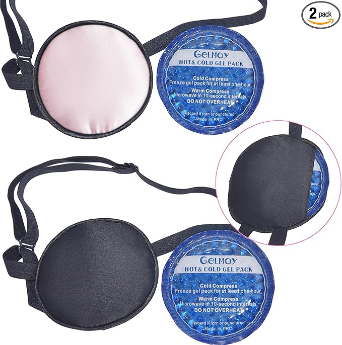 Cooling Eye Patches for Puffy Eyes, Pure Silk Ice Eye Patch, Single Eye Mask, Medical One Eye Cover Cold Hot Therapy Strabismus Lazy Eyes After Surgery Adult Kid Pirate Eyepatch (Black Pink)