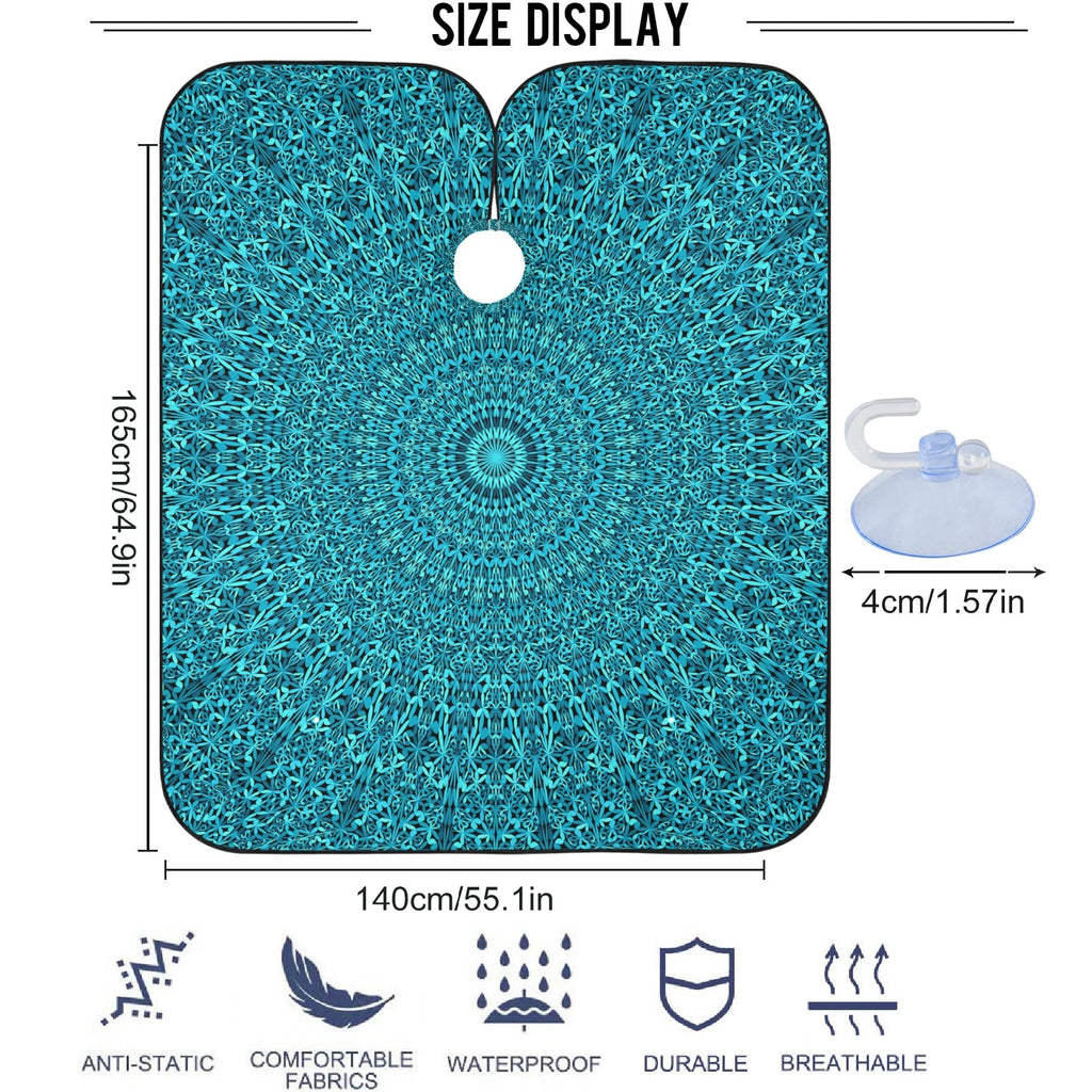 Visesunny Barber Cape - Teal Repeating Jungle Garden Mandala Pattern Polyester Hair Cutting Salon Apron Anti-Static Water-Resistant Shaving Cloth Beard Shaving Bib Hairdressing Cape