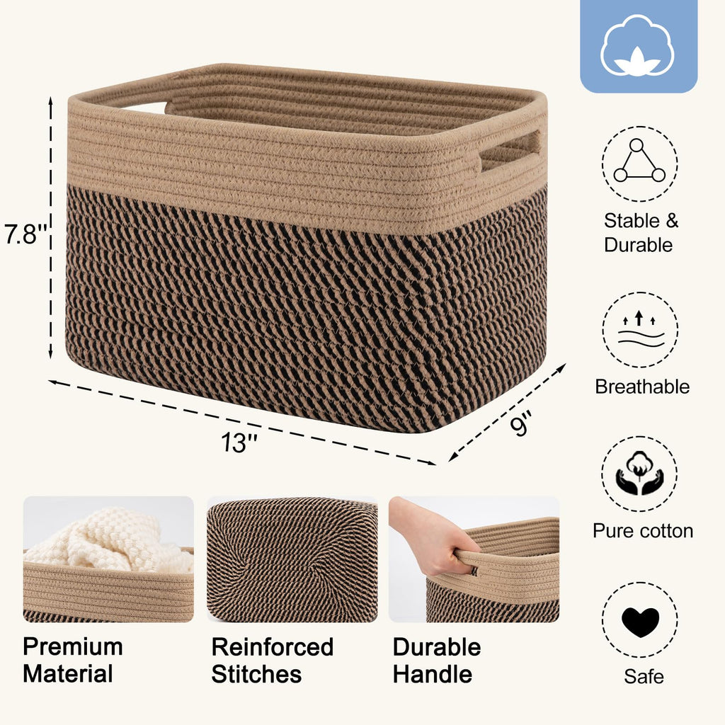 SIXDOVE 4 Pack Storage Baskets for Organizing, Woven Baskets for Shelves - Perfect for Toys, Books, Towels, and Clothes, Durable Gift Basket Bins Toy Storage, 12.7''L x9''W x7.8''H, Black and Brown