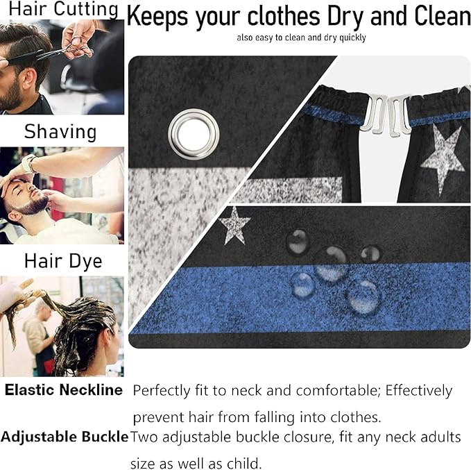 visesunny Barber Cape USA Flag Black White Blue Stripe Polyester Hair Cutting Salon Cape Apron Anti-Static Haircut Water-Resistant Shaving Cloth Beard Shaving Bib Hairdressing Cape