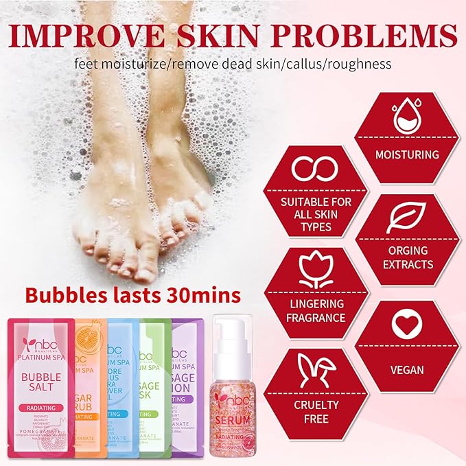 nbc BeautiLab Pedicure Foot Soak Set - Upgraded 6 in 1 Foot Spa, Foot Bath Spa, Pedicure Kit, Foot Soak for Tired & Dry Cracked Feet, Athletes Feet and Calluses (Pomegranate)