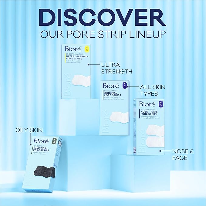 Biore Charcoal Deep Cleansing Pore Strips, Nose Strips for Blackhead Removal on Oily Skin, Features C-Bond Technology with Instant Pore Unclogging, 18 Count