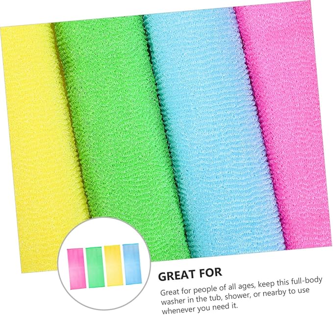 BIUDECO 4pcs Exfoliating Back Scrubber Strap Body Washer for Deep Cleansing and for All Skin Types Effortless Reach and Enhanced Cleaning Effect Vibrant Colors Included