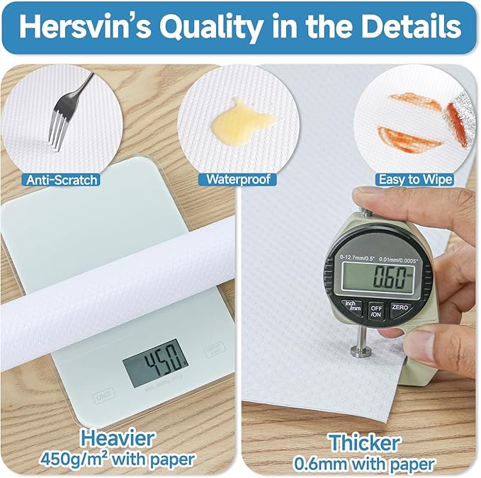 Hersvin Shelf Liners 20 in x 20 ft Self-Adhesive EVA Drawer Mats, Cupboard Protector, Kitchen Cabinet Lining Fridge Liner (White Flat Dot, 50.8x610cm)