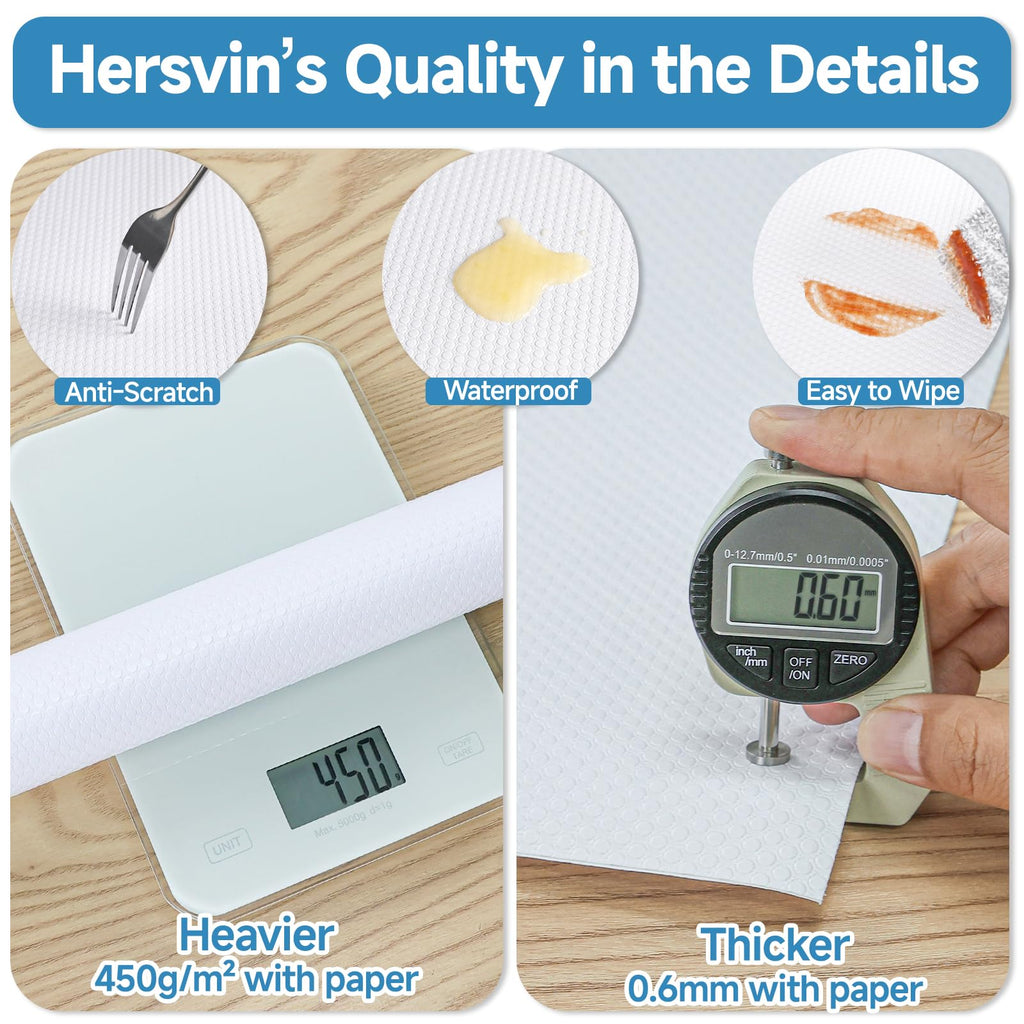 Hersvin Shelf Liners 20 in x 20 ft Self-Adhesive EVA Drawer Mats, Cupboard Protector, Kitchen Cabinet Lining Fridge Liner (White Flat Dot, 50.8x610cm)