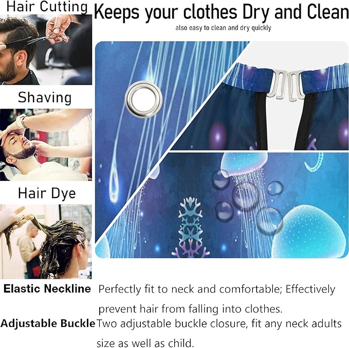 visesunny Barber Cape Magic Glowing Blue Jellyfish Polyester Hair Cutting Salon Cape Apron Anti-Static Haircut Shaving Cloth Beard Shaving Bib Hairdressing Cape