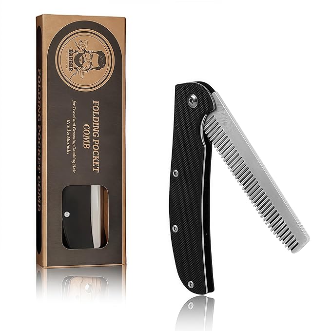 Folding Pocket Comb for Men, Stainless Steel Travel Grooming Tool