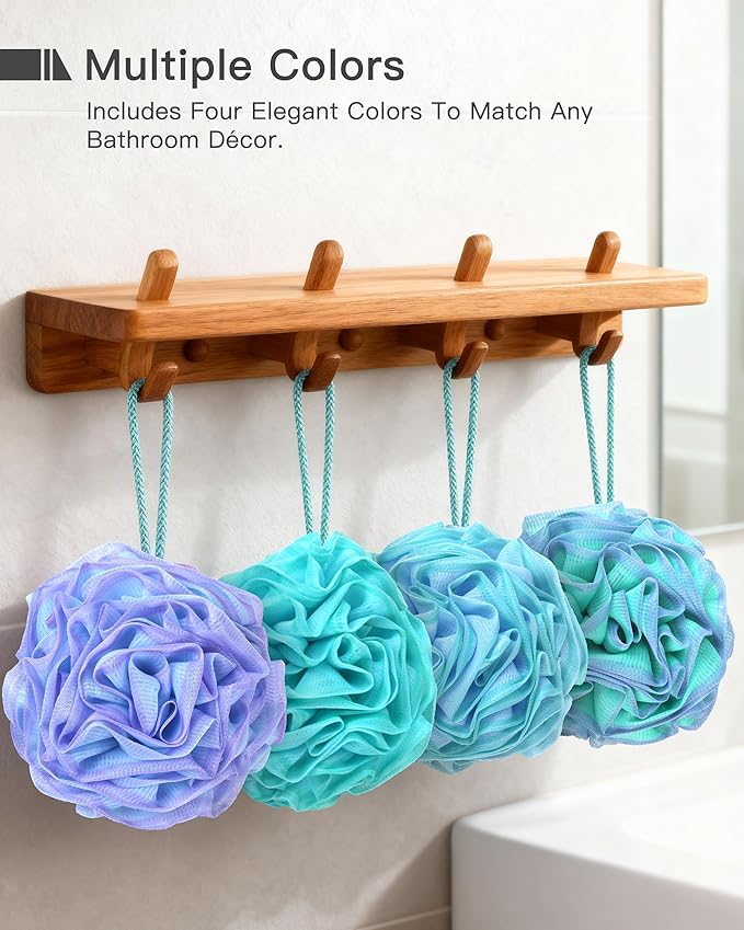 Loofah Bath Sponge, Large Exfoliating Body Scrubber, 4-Piece Loofa Set