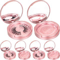 Maitys 6 Pcs Eyelash Storage Box With Mirror, Circle Packaging Holder Case, Empty Lash Organizer Container for Travel Storage Cosmetic Women Ladies (Rose Gold)