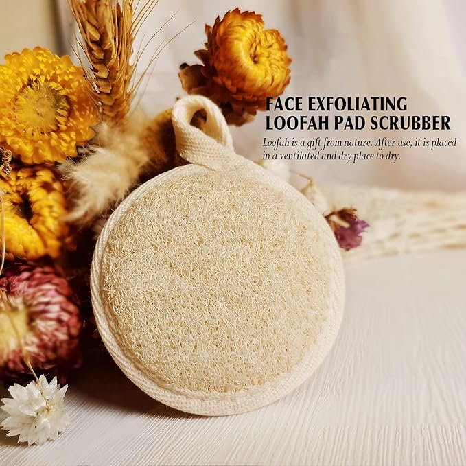 Face Exfoliating Loofah Pad Scrubber, Soft and Easy Foaming Facial Loofah Makeup Remover Sponge（ 4 Pack） Clean Pore and Blackhead Sponge Pad, Brown
