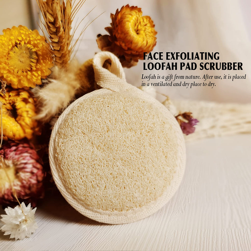 YIQINGJIE Natural Loofah Exfoliating Face Scrubber (6Pack), Facial Scrubber Loofa Pads,Clean Blackheads Without Hurting The Skin, Luffa for Women and Men,Beige