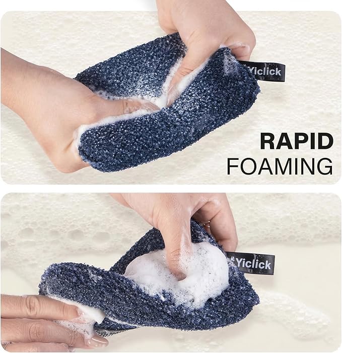 Yiclick Exfoliating Body Scrubber (2 Pack), Body Exfoliator Scrubber, Exfoliating Sponge for Shower Bath, Shower Loofah Luffa Lufa with Handle for Men Women, Dead Skin Exfoliator for Body Scrub