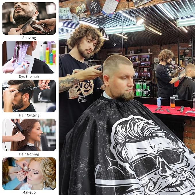 64x56 Inch Professional Barber Cape for Men - Waterproof Hair Cutting Cape with Elastic Neck & Adjustable Closure, Salon Grade Styling Cape (Black)