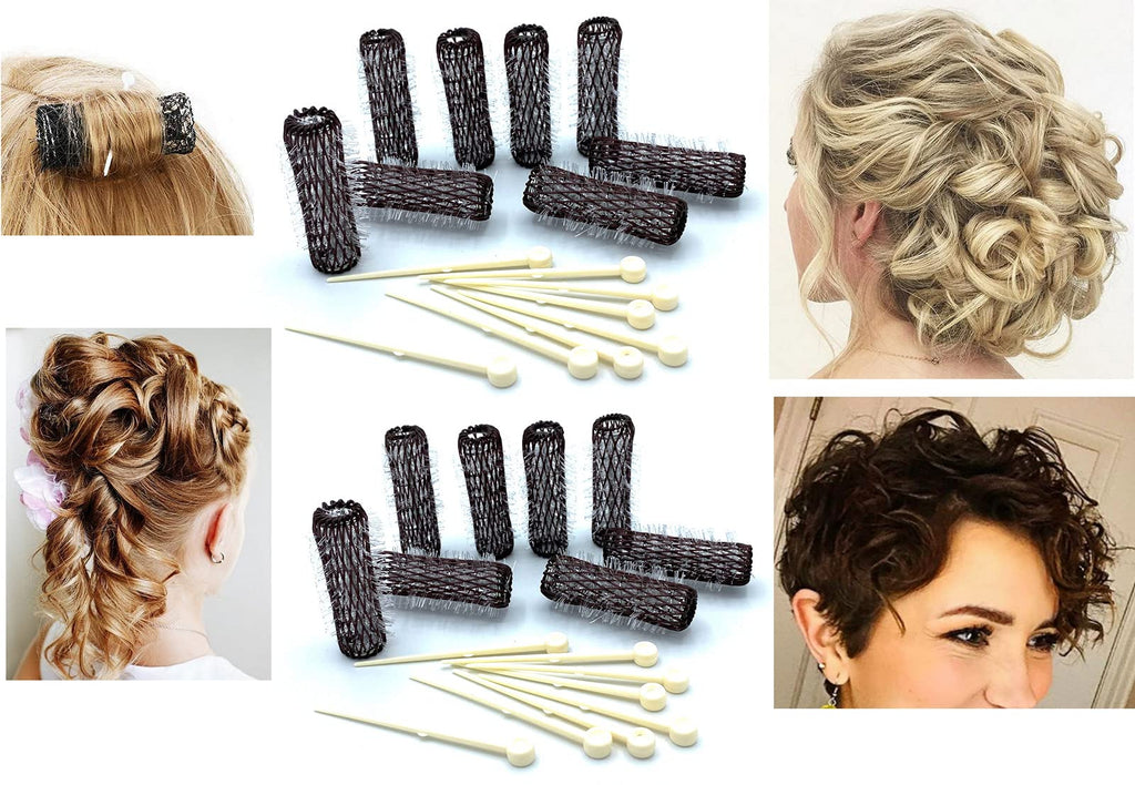16 pc Vintage Style Hair Roller Mini Small Brush Rollers Mesh Curlers Bristles 2"x 1/2" Flexible Locking Pins Small Curls Short Hair