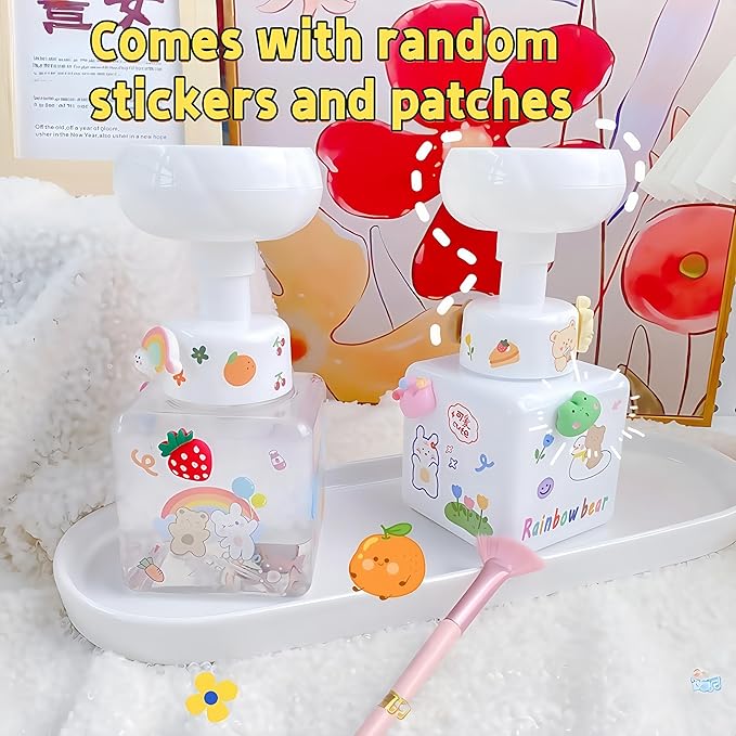 WJCCLYJC Flower Foam Dispenser Pump Bottle-250ml Reusable Plastic Soap Dispenser for Shampoo, Hand Soap&Bath, Includes Cute Stickers, Perfect for Kids Bathroom Or Kitchen (Transparent)