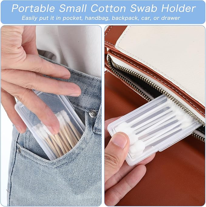 YBEATY 4 Pcs Cotton Swab Holder for Travel Portable Small Dental Floss Picks Case Clear Plastic Buds Storage Containers Box with Dustproof Lid for Ear Cosmetics Makeup Remover Nail Polish Remover