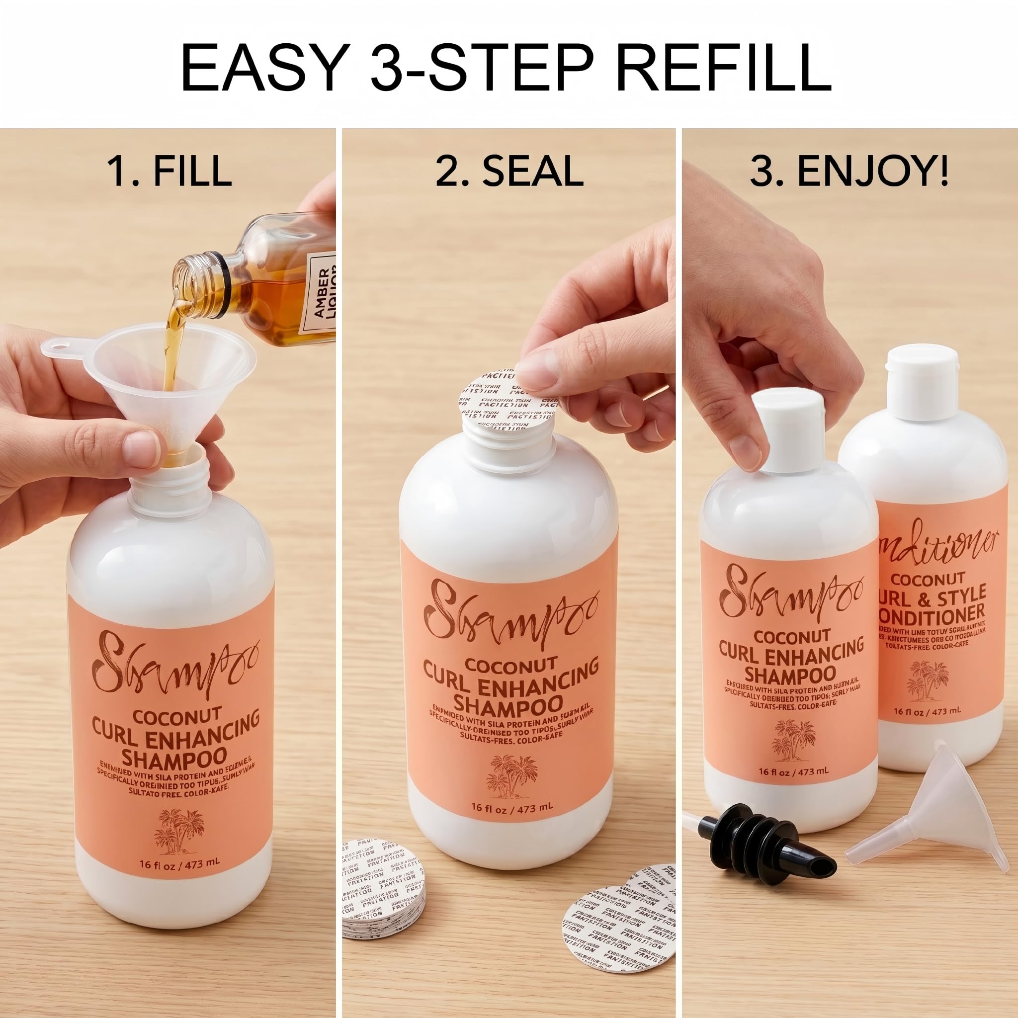 SpareCruise Hidden Liquor Shampoo Bottles for Cruise – 2 Pack 16oz Leak-Proof Refillable Alcohol Flasks with Funnel & Pour Spout | Discreet, for Beach & Vacation﻿