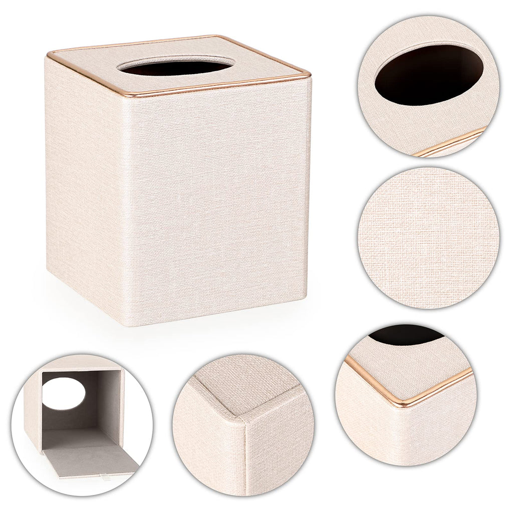 Sumnacon Square Linen Tissue Box Cover - Stylish Cube Tissue Box Holder with Magnetic Bottom, Decorative Tissue Box for Vanity Toilet Tank Dresser Night Stand Table Countertop Office Car, Beige