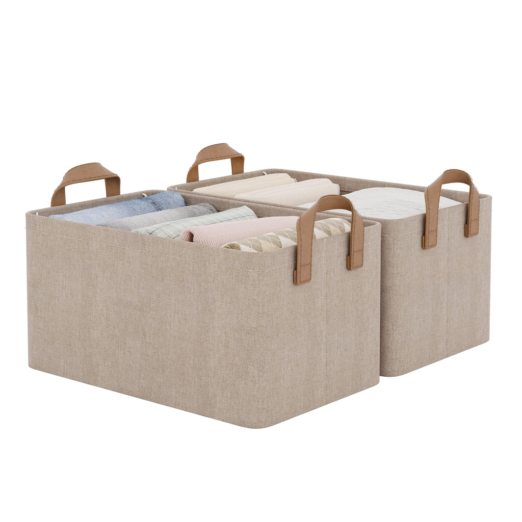 StorageWorks Storage Bins, Fabric Storage Bins for Shelves, Storage Baskets with Metal Frame, Closet Baskets and Bins with Handles, Brown and Beige, 2-Pack