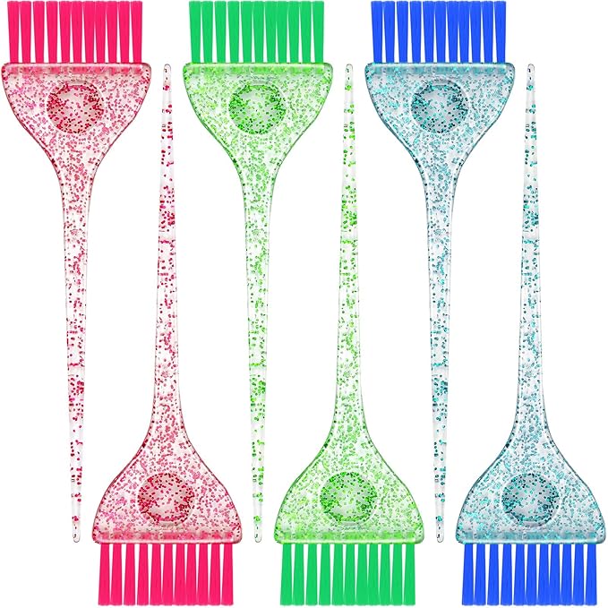 Patelai 6 Pcs Hair Color Brush Set, Glitter Hair Dye Brushes in 3 Colors, Soft Bristle Tint Applicator for Highlighting, Coloring, Tint and Dye, Reusable Salon and Home, 2.24 x 8.46 in