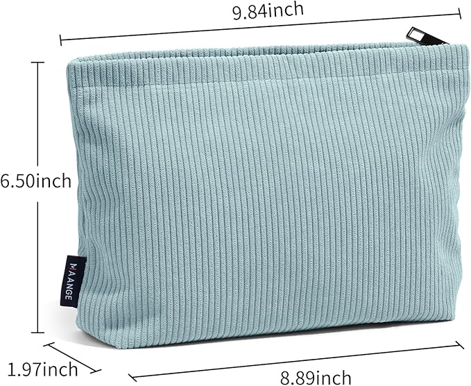 MAANGE Small Makeup Bag For Purse, Travel Cosmetic Bag Makeup Pouch Corduroy Portable Versatile Zipper Pouch For Women (GREEN)
