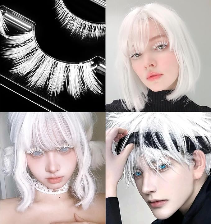 White Lashes, White Eyelashes for Christmas & Anime Events, Fluffy Manga Style False Eyelashes with Invisible Band, Japanese Style Makeup Accessories for Party & Photo Shoots