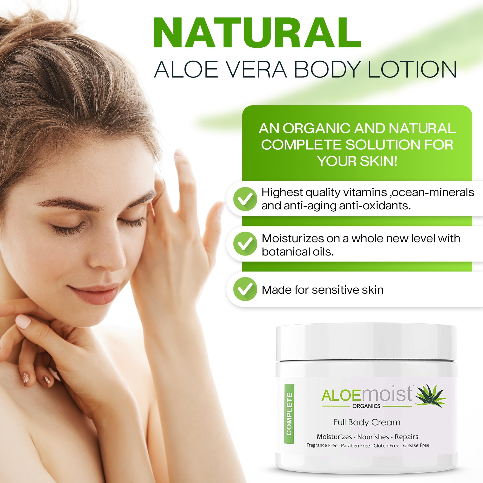 Organic Aloe Vera Face Cream & Body Moisturizing Cream, Natural Aloe Vera Lotion with Vitamin E Oil, Vitamin C, Retinol Cream, Shea Butter, Anti Aging Face Moisturizer for Women Dry Skin (8 oz - 2pk)
