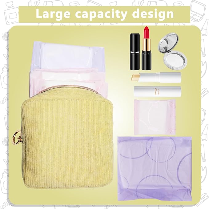 Period Bag for Girls, Corduroy Sanitary Napkin Storage Bag, Period Pouch & Tampon Holder, Feminine Care Organizer（Green）