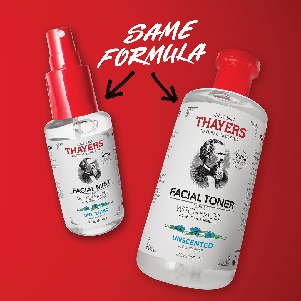 Thayers Alcohol-Free Witch Hazel Facial Mist Toner with Aloe Vera, Unscented, Soothing and Hydrating, for All Skin Types, Trial Size, 3 oz