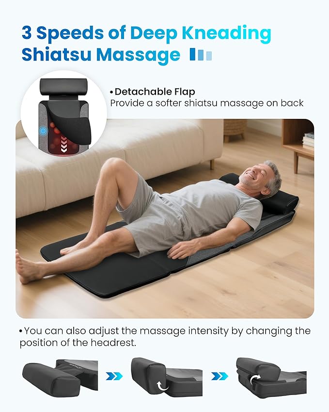 COMFIER FSA Shiatsu Full Body Massage Mat with Heat, HSA Eligible Graphene Heating Back Massage Pad for Pain Relief Deep Tissue Kneading & Vibration, Chair Massager for Bed, Ideal Gifts for Men Women