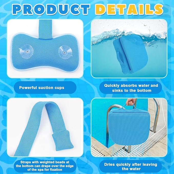 Yerliker 1 Pcs Foldable Hot Tub Booster Seat for Adults Adjustable 2 Heights up to 6.3" with Bath Pillow Weighted Spa Cushion 3D Air Mesh Inflatable Hot Tub Seat Accessories for Spa Bathtub Pool